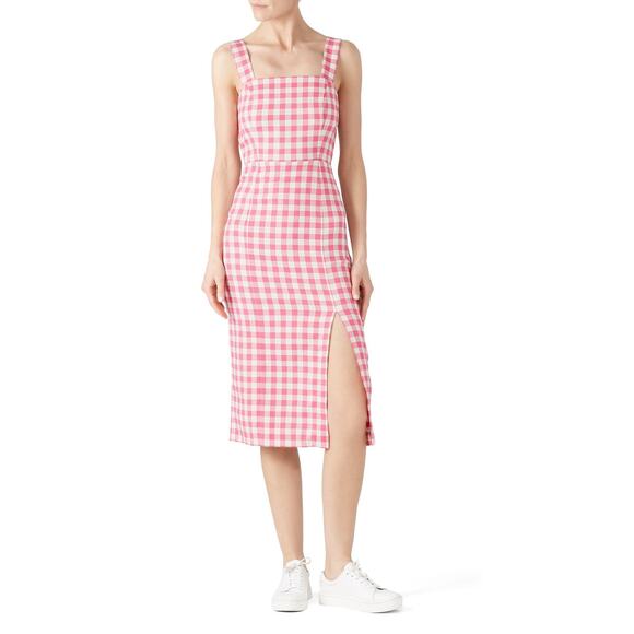 FINDERS KEEPERS Pink White Gingham Check Sleeveless Gigi Midi Dress Size US 10 - Picture 15 of 16